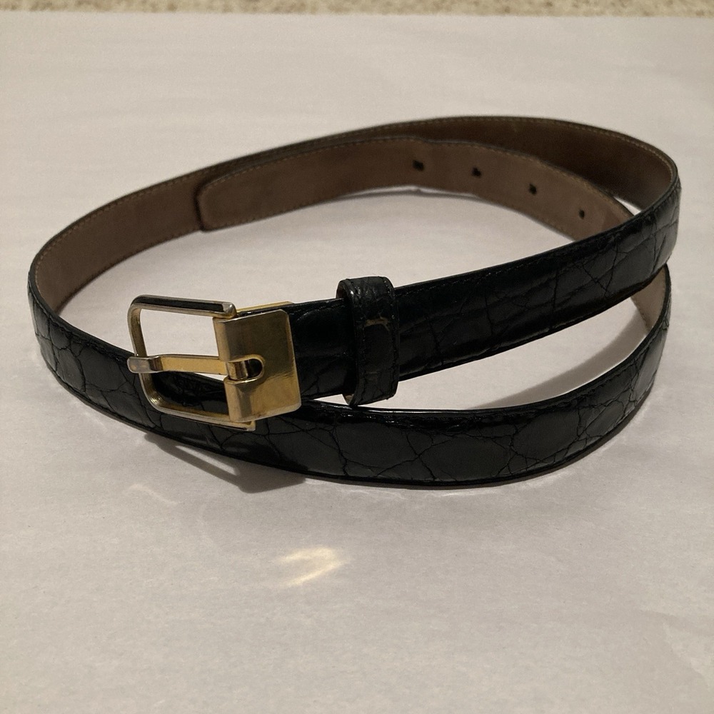 VTG Saks Fifth Avenue Black Genuine Caiman Crocodile Belt , Italy, 34